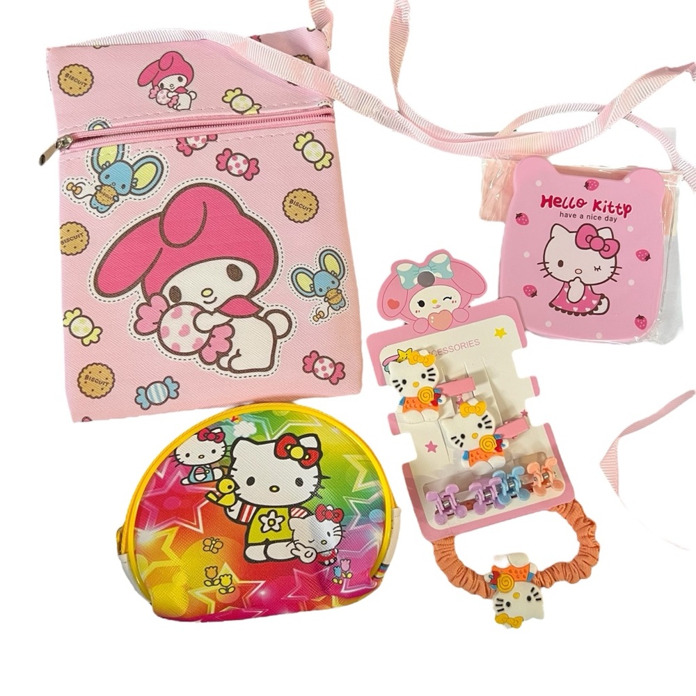 Hello Kitty & My Melody - Girls 4pc. Crossbody, Compact Comb Set, & Hair items